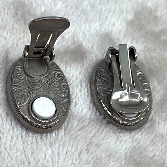 Vintage Art Deco Style Earrings Clip On Burgundy Yellow Silver Tone Oval Rhinest - Picture 5 of 5